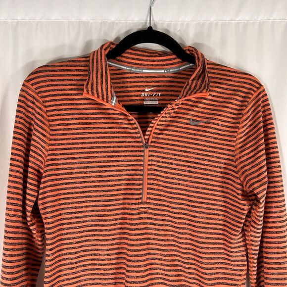 Nike Running Jacket Women's Small Orange Striped 1/4 Zip Dri Fit Long Sleeve - Picture 2 of 11